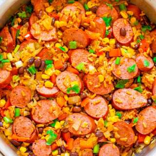 15-Minute Mexican Sausage, Black Beans, and Rice Skillet