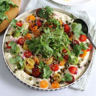 Creamy Cashew, Tomato and Caper Salad with Balsamic Dressing