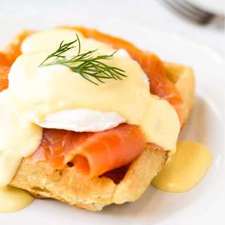 Smoked Salmon Eggs Benedict with Dill Waffles