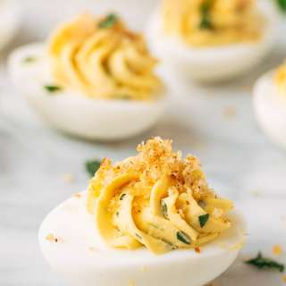 Italian Deviled Eggs with Garlic and Basil