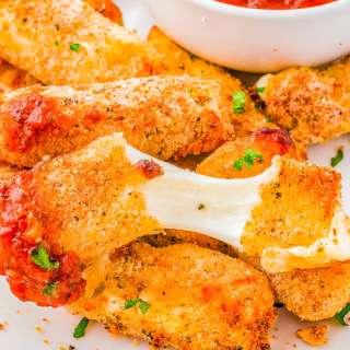 Air Fryer Mozzarella Sticks with Marinara Dipping Sauce