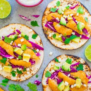Beer Battered Shrimp Tacos with Lime Crema