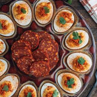 Smoky Chipotle Deviled Eggs with Chorizo