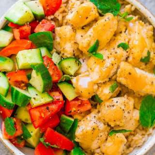 Tahini Chicken with Cucumber, Tomato, and Mint Salad