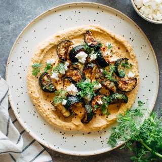 Pan-Seared Zucchini with Harissa Hummus