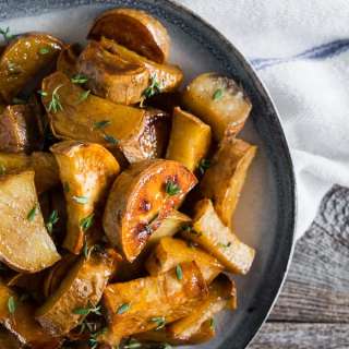 Roasted White Sweet Potatoes with Honey Cinnamon Glaze
