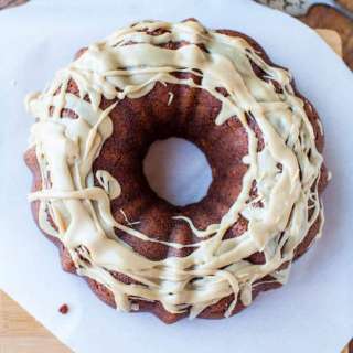 Spiced Apple and Banana Bundt Cake with Vanilla Caramel Glaze