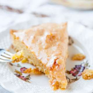 French Almond Cookie Cake with Apricot Cream Cheese Glaze