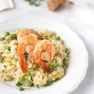 Champagne and Leek Risotto with Roasted Shrimp