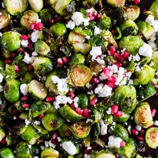 Roasted Brussels Sprouts with Pomegranate Seeds and Goat Cheese