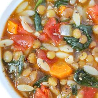Lentil Orzo Soup with Spinach