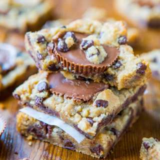 Easy Chocolate Chip Cookie Bars (with PB Cups!)