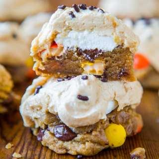 Reese's Pieces Peanut Butter Fluffernutter Cookies with Peanut Butter Buttercream