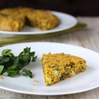 Vegan Soy free Frittata with Mushroom Chard Shallot Almond-Feta. Glutenfree Recipe