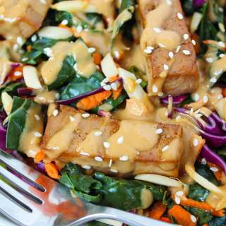 Asian Kale & Tofu Salad with Peanut Dressing