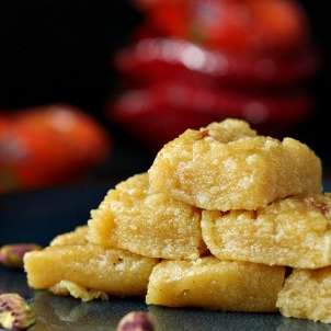 Vegan Kesar Burfi - Almond Semolina Fudge flavored with Saffron