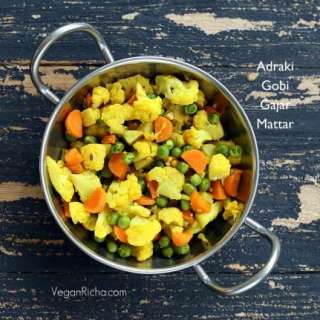 Adraki Gobi Gajar Mattar - Cauliflower Carrots and Peas saute with Cumin seeds and Ginger