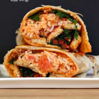 Spanish Rice, Buffalo Tempeh wrap with Kale, Bell Pepper