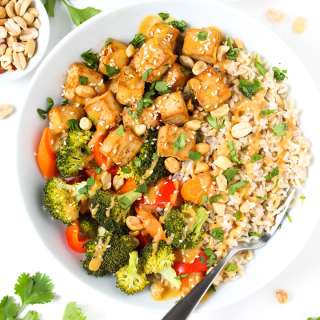 Tofu Rice Bowl with Peanut Sauce