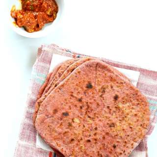 Beetroot Paratha - Beet flatbread Stuffed with Split Peas
