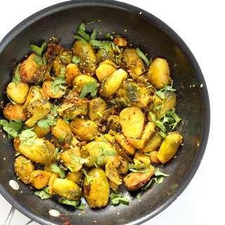 Pan Roasted Brussels Sprouts Subzi with Cumin and Mustard Seeds
