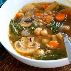Mushroom Chickpea Soup with Veggies and Greens