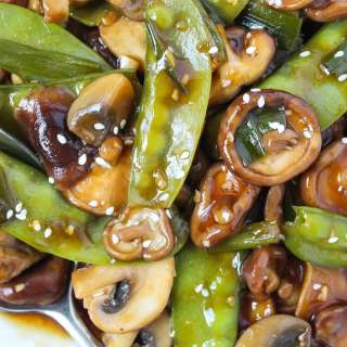 Teriyaki Mushrooms with Snow Peas (Oil-Free!)