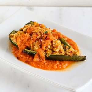 Chickpea Stuffed Poblano Peppers with Smoky Tomato Sauce. Vegan Glutenfree Recipe