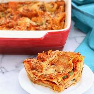 Cauliflower Alfredo Spinach Artichoke Lasagna. Vegan Nut-free Recipe