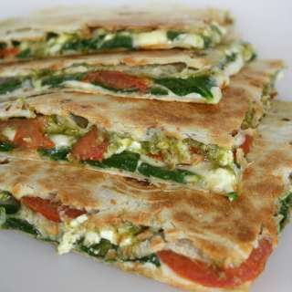 Spinach & Tomato Quesadilla with Pesto