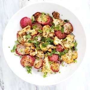 Roasted Cauliflower and Radish with Mustard, Nigella, and Fennel Seeds