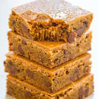 Espresso Chocolate Chip Blondies with Brown Sugar Frosting
