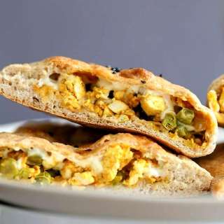 Spicy Tofu Peas stuffed Naan Calzones