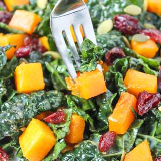 Butternut Squash & Kale Salad with Maple-Balsamic Dressing