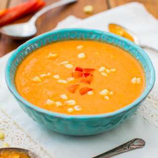 Creamy Vegan Corn and Red Pepper Blender Soup (gluten-free, soy-free, nut-free, grain-free, salt-free)
