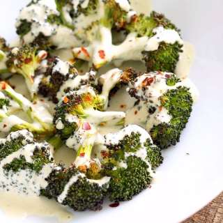 Roasted Broccoli with Creamy Basil Dressing