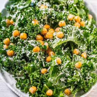 Kale Caesar Salad with Fried Chickpeas