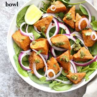 Tandoori Tempek Tikka (kebab) Bowl with Cilantro Mint Chutney