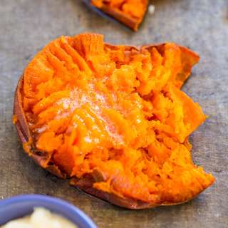Honey Butter Smashed Sweet Potatoes