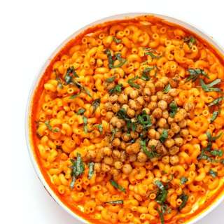 Creamy Roasted Red Pepper Pasta with Black Pepper Chickpeas