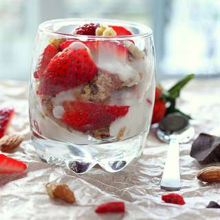 Spiced Oat Almond Gluten-free Cake, in Strawberry Nuts Goji berry parfait