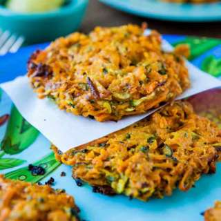 Baked Chipotle Sweet Potato and Zucchini Fritters with Homemade Spicy Honey Mustard