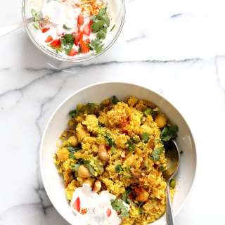 Chickpea Cauliflower Rice Biryani with Tomato Raita