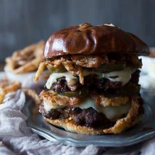 Chorizo Beef Burger with Crispy Onion Straws