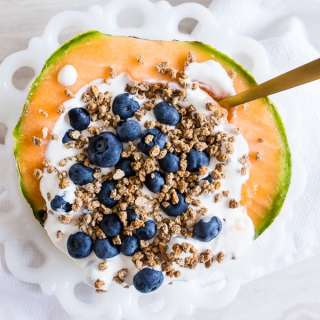 Crunchy Yogurt Cantaloupe Breakfast Bowl