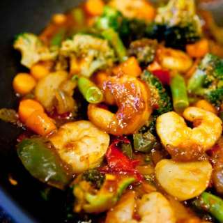 Szechuan Shrimp Stir Fry with Fried Rice