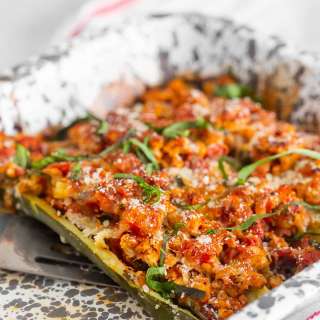 Chicken Parmesan Stuffed Zucchini Boats
