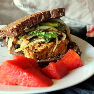 Tempeh Sandwich with Grilled Watermelon and Peaches