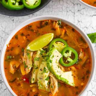 Chicken Avocado Soup with Cilantro and Lime
