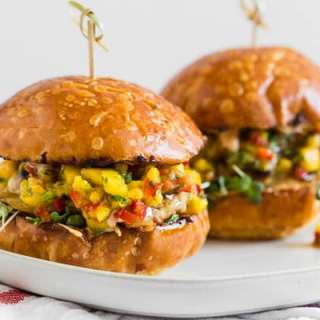 Chipotle Chicken Burgers Topped with Mango Salsa